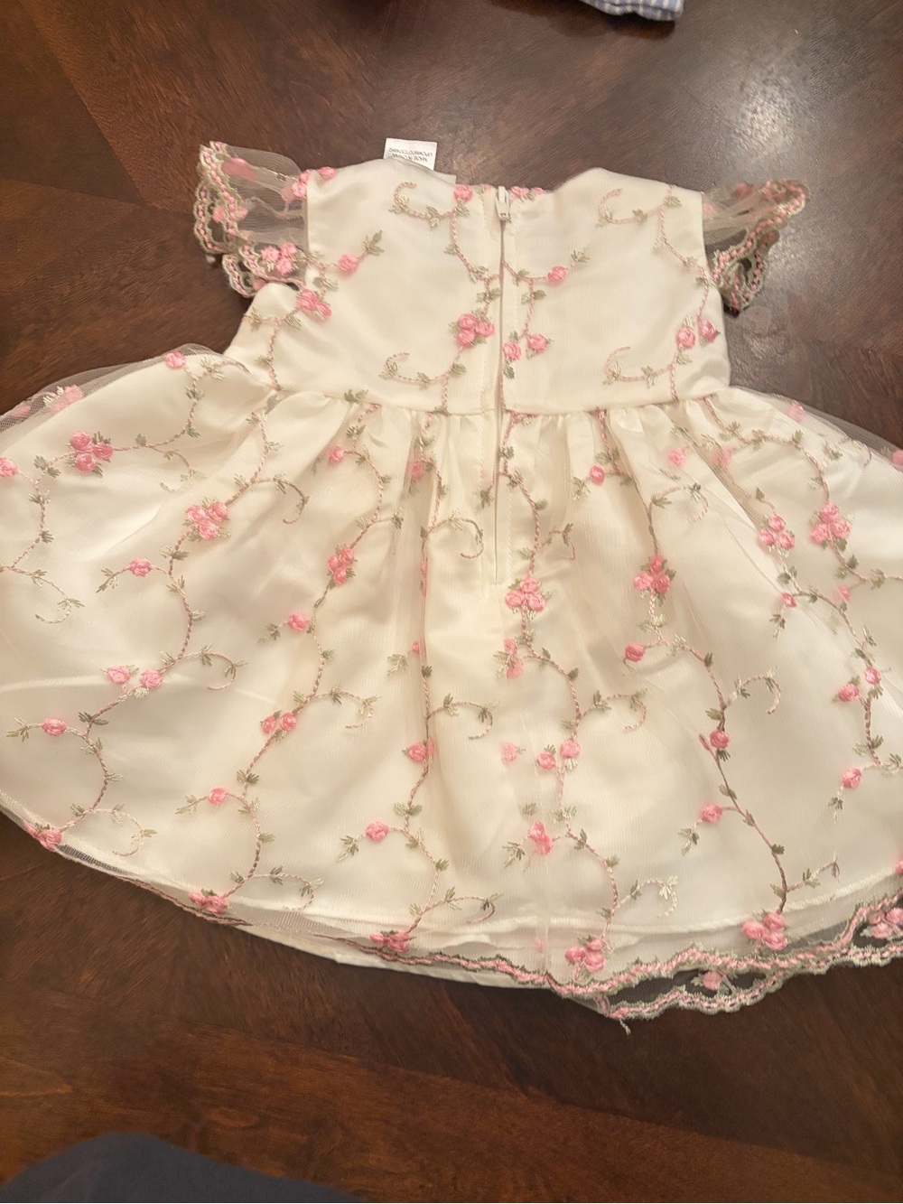 Girls Cream Floral Embroidered Party Dress with Pink Accents
